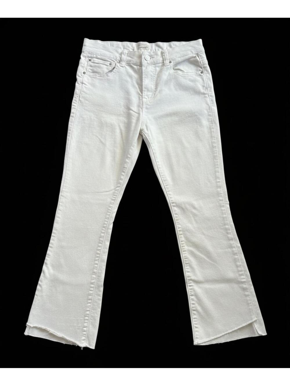 MOTHER The Cropped Fray White Flared Jeans